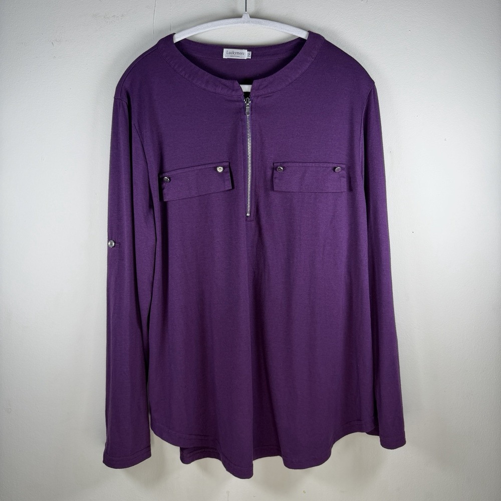 LuckyMore Tunic Top Women Size‎ 2XL Plum Purple Half Zip Front Soft Comfort Plus